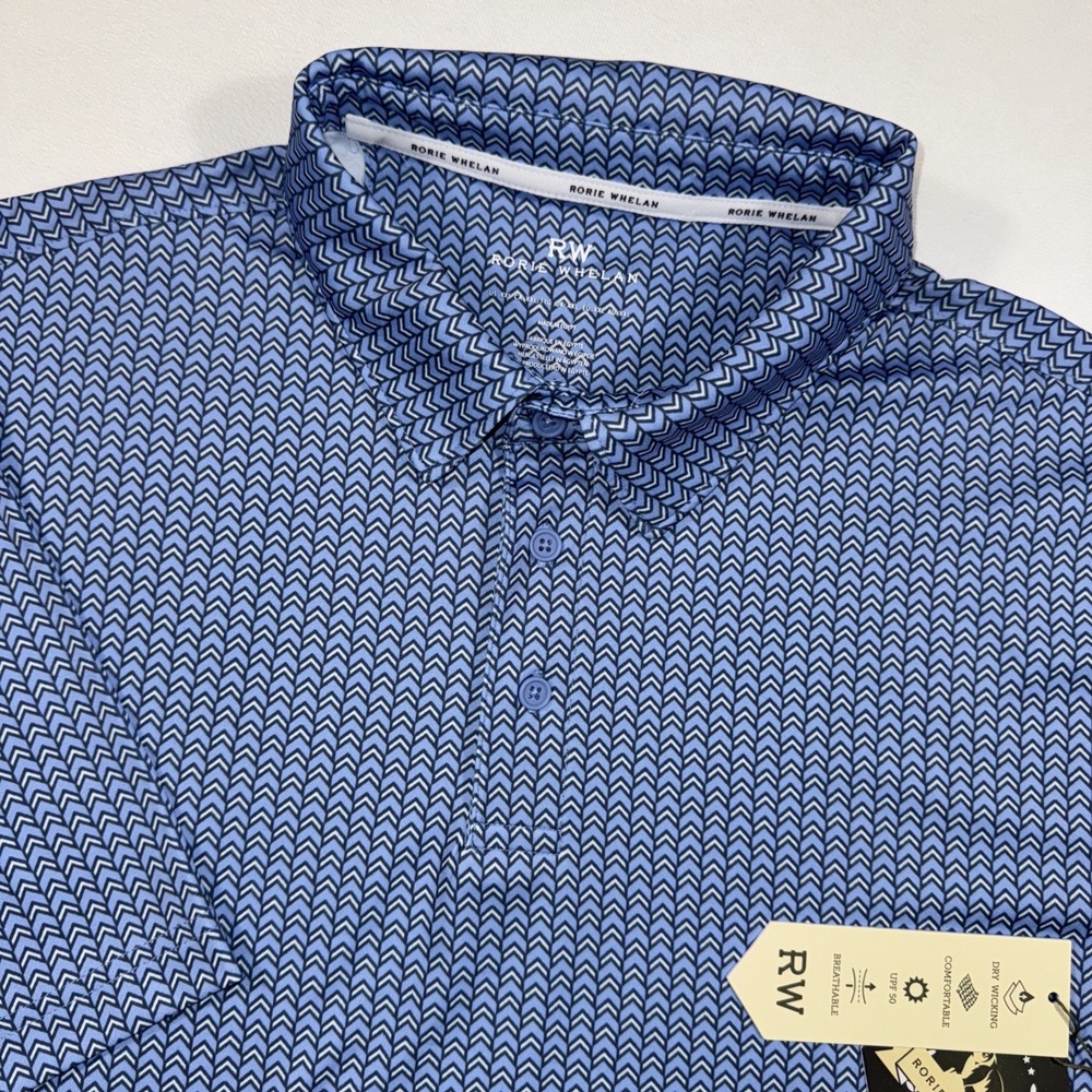 Rorie Whelan Golf Polo Shirt‎ Mens XXL Blue Herringbone SS UPF 50 Stretch NWT